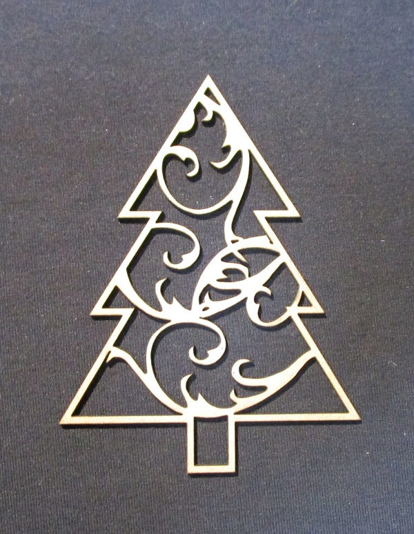 Chipboard Christmas Tree with flourish swirls