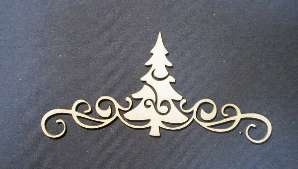 Chipboard Christmas Tree with Swirls Line
