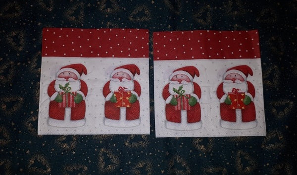 Paper Napkins (Pack of 2) Christmas Santa with Presents, Cute Santa, Red Dots