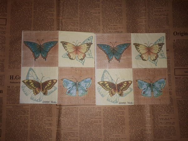 Paper Napkins (Pack of 2) Blue Butterfly Yellow Butterfly, Kraft Yellow,