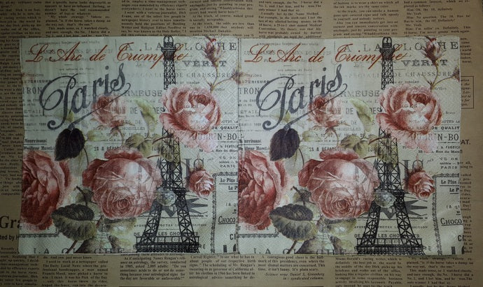 Paper Napkins (Pack of 2) Paris Eifel Tower, Roses French Words