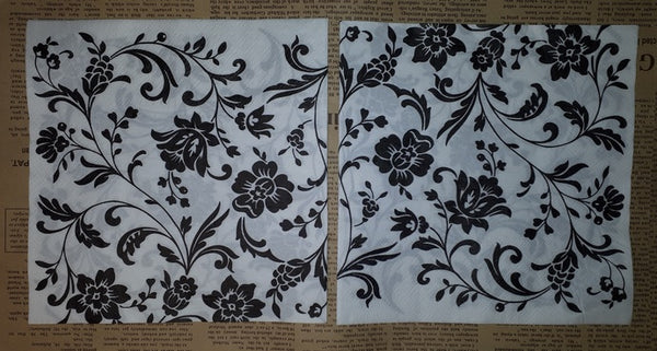 Paper Napkins (Pack of 2) Black and White Floral Print Swirls