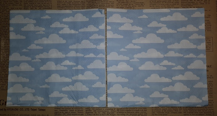 Paper Napkins (Pack of 3) Blue and White Clouds Pattern Sky.