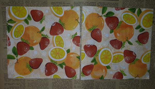 Paper Napkins (Pack of 3) Strawberries Oranges Lemons Fruit Food Summer