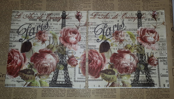 Paper Napkins (Pack of 2) Paris Eifel Tower Roses Pink Shabby Chic Flowers