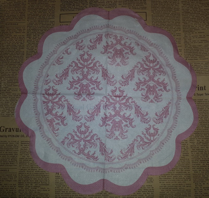 Paper Napkins (Pack of 2) Scallop Edge Napkin, Pink Flourishes and Elegant Design