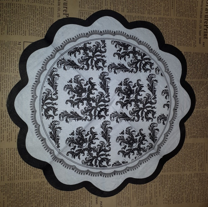 Paper Napkins (Pack of 2) Scallop Edge Napkin, Black and White Flourishes and Elegant Design