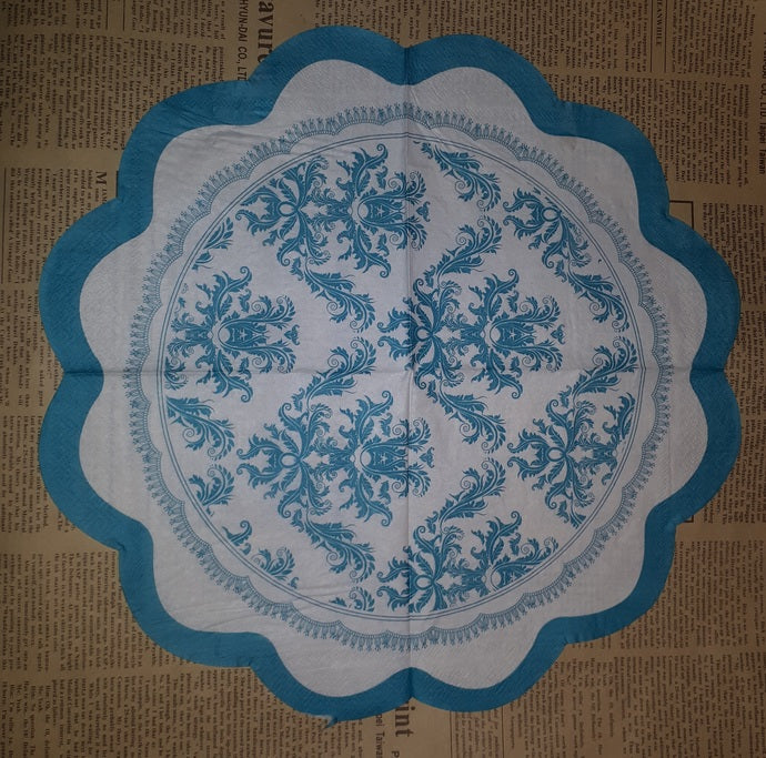 Paper Napkins (Pack of 2) Scallop Edge Napkin, Blue and White Flourishes and Elegant Design