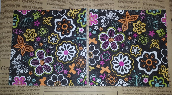 Paper Napkins (Pack of 2) Black and Bright Coloured flowers Tropical Butterflies