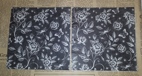 Paper Napkins (Pack of 2) Black and White Chalkboard Looking Flowers Dragonfly Butterfly