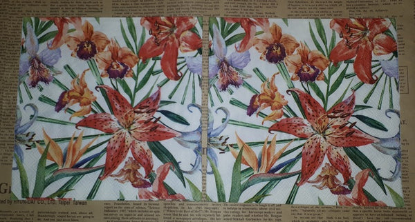 Paper Napkins (Pack of 2) Tiger Lily flowers Tropical Fuchsias Lilys Flowers