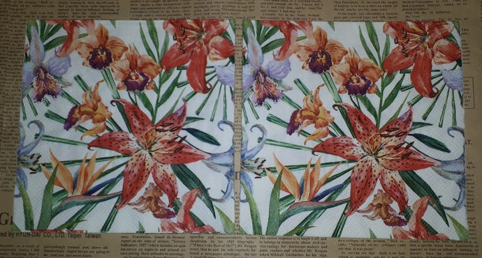 Paper Napkins (Pack of 2) Tiger Lily flowers Tropical Fuchsias Lilys Flowers