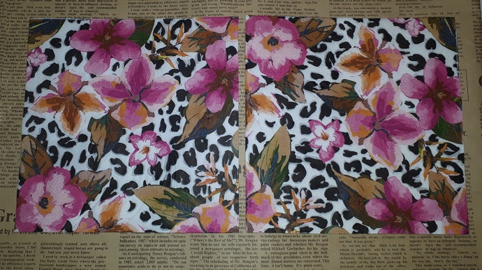 Paper Napkins (Pack of 2) Leopard Print Colourful Pink and Orange Flowers