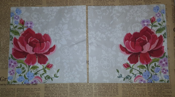 Paper Napkins (Pack of 2) Red Roses Grey Flowers Red Flowers Pink Flowers