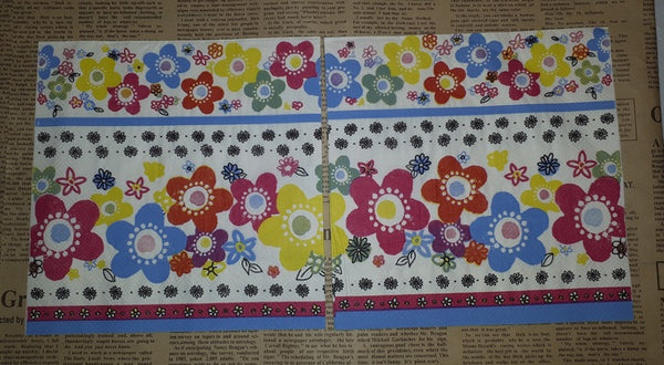 Paper Napkins (Pack of 2) Bright Flowers 70s Pink Yellow and Blue