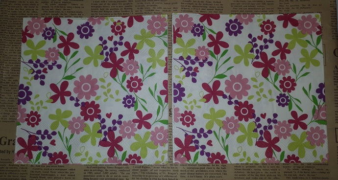 Paper Napkins (Pack of 2) Bright Flowers Pink Rasbery Pink Yellow and Purple
