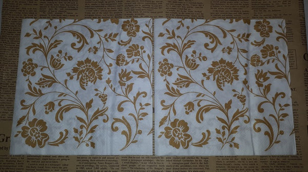 Paper Napkins (Pack of 2) Gold Swirls Flowers and Leaves Elegant Vintage