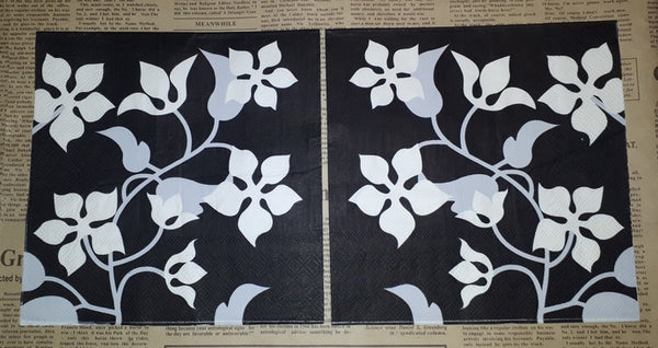 Paper Napkins (Pack of 2) Funky Flowers Black White and Grey