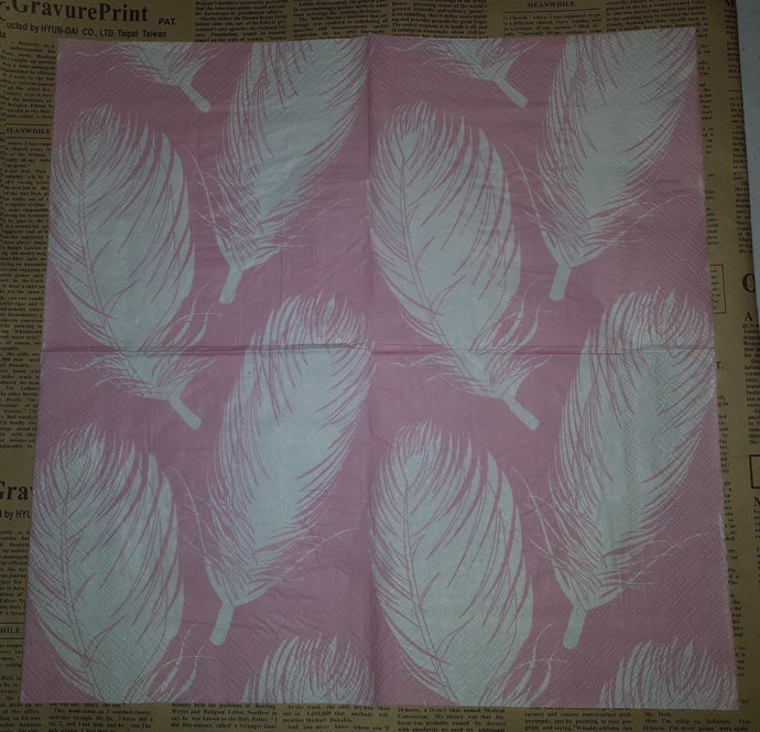 Paper Napkins (Pack of 2) Pink with White Feathers