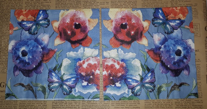 Paper Napkins (Pack of 2) Painted Water Colours Looking Flowers Butterfly