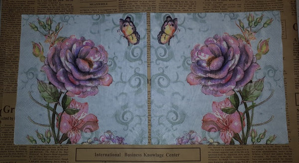 Paper Napkins (Pack of 2) Pink Roses butterfly and swirls