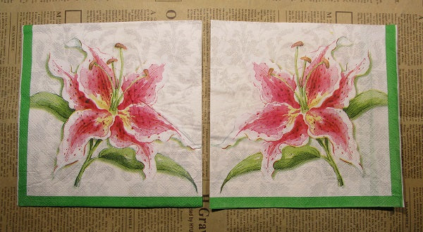 Paper Napkins (Pack of 2) Green and Pink Lillies