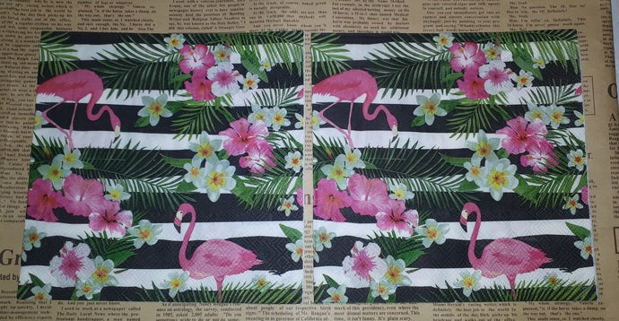 Paper Napkins (Pack of 2) Pink flamingo Tropical Flowers Palm Leaves