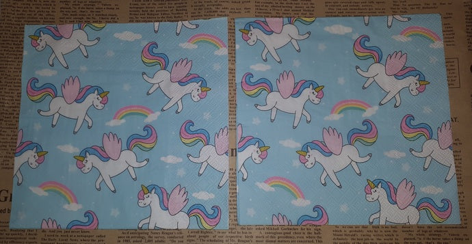 Paper Napkins (Pack of 2) Blue Unicorns and Rainbows
