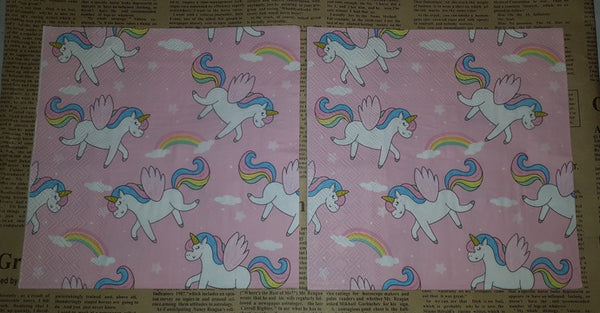 Paper Napkins (Pack of 2) Pink Unicorns and Rainbows