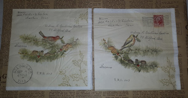 Paper Napkins (Pack of 2) Christmas Birds Pine Foliage Postage Stamps