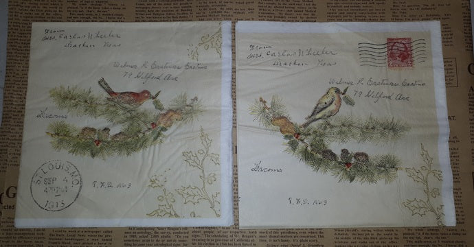 Paper Napkins (Pack of 2) Christmas Birds Pine Foliage Postage Stamps