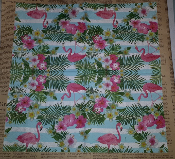 Paper Napkins (Pack of 2) Pink Flamingo Tropical Flowers and Green Leaves