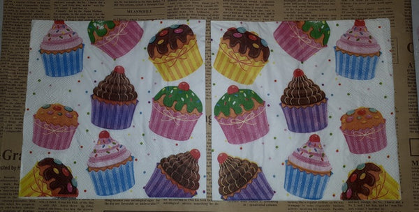 Paper Napkins (Pack of 2) Cupcakes Iced Sprinkles Chocolate