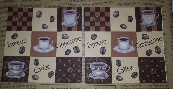 Paper Napkins (Pack of 2) Espresso Coffee Cappuccino Coffee Beans