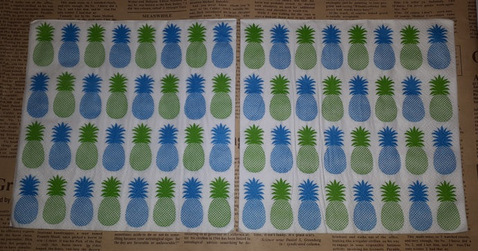 Paper Napkins (Pack of 2) Blue and Green Pineapples Fruit Abstract
