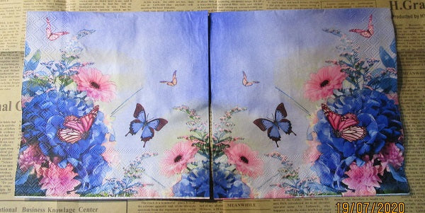 Paper Napkins (Pack of 2) Blue and Pink Flowers Butterfly