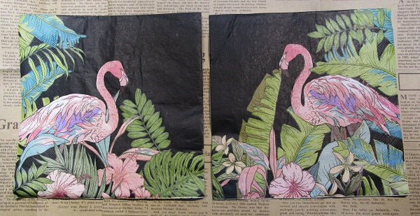 Paper Napkins (Pack of 2) Flamingo with Topical Leaves and Black