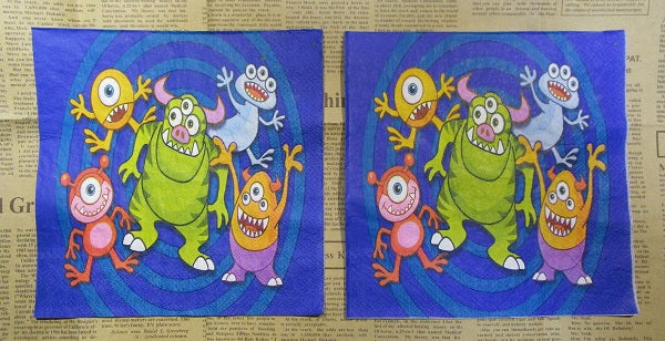 Paper Napkins (Pack of 2) Monsters Green Pink Boys Kids