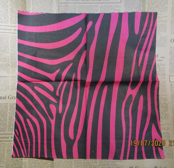 Paper Napkins (Pack of 2) Pink and Black Zebra Stripes