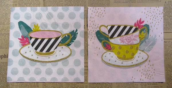 Paper Napkins (Pack of 2) Black and White Striped Tea Cups