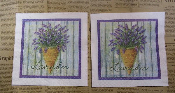 Paper Napkins (Pack of 2) Purple Lavender in a Pot with Strips