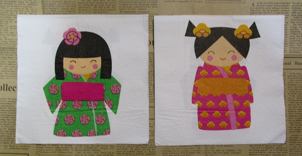 Paper Napkins (Pack of 2) Japanese Dolls Pink, Green and Orange