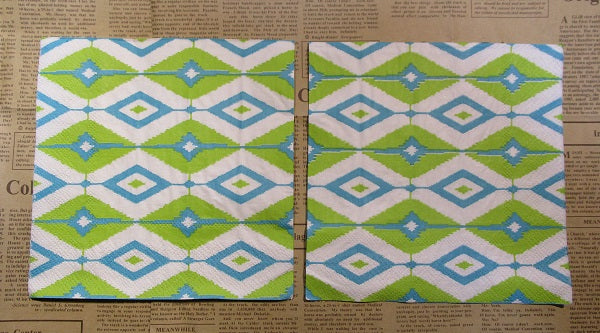 Paper Napkins (Pack of 2) Green and Blue Diamond Patterns