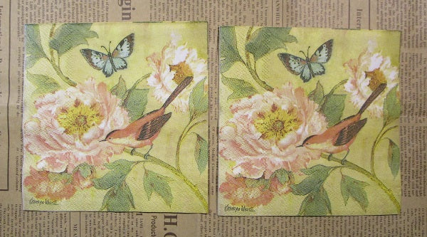 Paper Napkins (Pack of 2) Birds and Butterfly yellow flowers