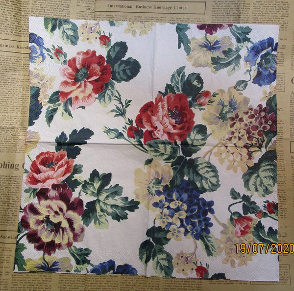 Paper Napkins (Pack of 3) Red and Cream Roses with Green Leaves