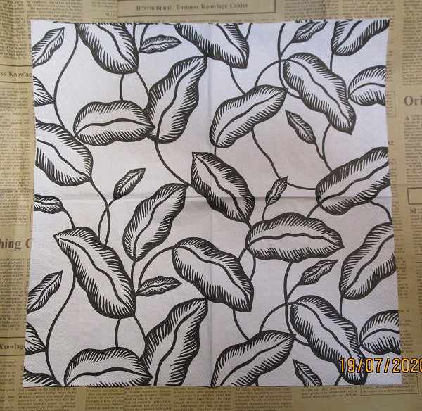 Paper Napkins (Pack of 3) Black and White Abstract Leaves