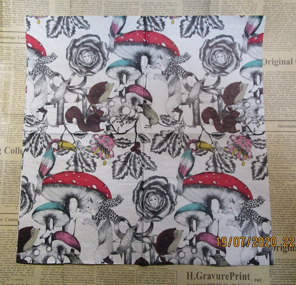 Paper Napkins (Pack of 3) Mushroom Hedgehog Rabbit Toucan Animals