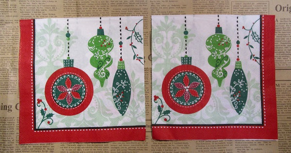 Paper Napkins (Pack of 2) Christmas Baubles with Swirls Red and Green Holly