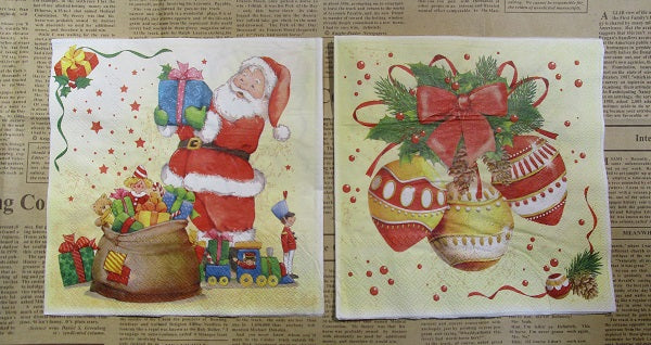 Paper Napkins (Pack of 2) Christmas Baubles and Santa with Presents