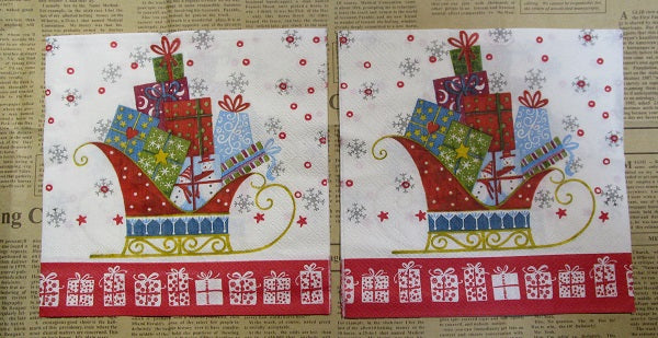 Paper Napkins (Pack of 2) Christmas Presents and Sleigh